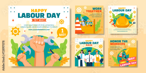 Labour Day Social Media Post Flat Cartoon Hand Drawn Templates Background Illustration