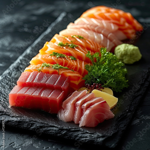 Japanese Sashimi Delight: Exquisite Platter with Wasabi and Ginger