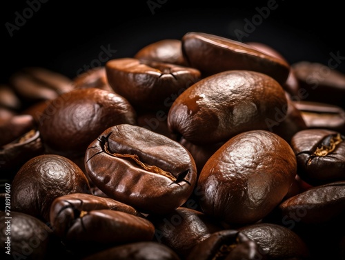 roasted coffee beans on a dark background, can be used as a background