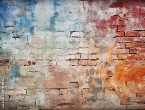 Old brick wall with cracked paint. Grunge background texture.