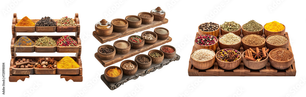 Collection Set of spice racks over isolated transparent background