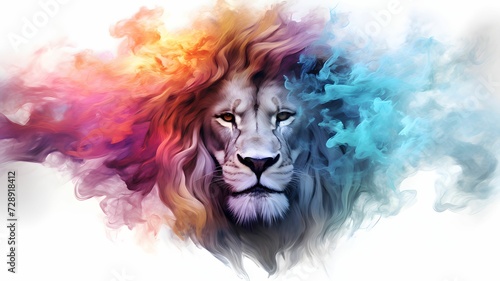 low poly lion vector isolated with smoke illustration photo