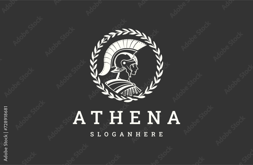 Goddess greek athena logo icon design template. - obrazy, fototapety, plakaty 
