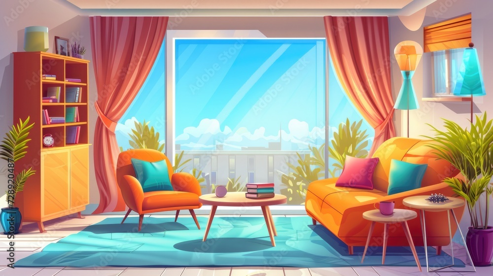Living room graphic color home interior sketch illustration vector