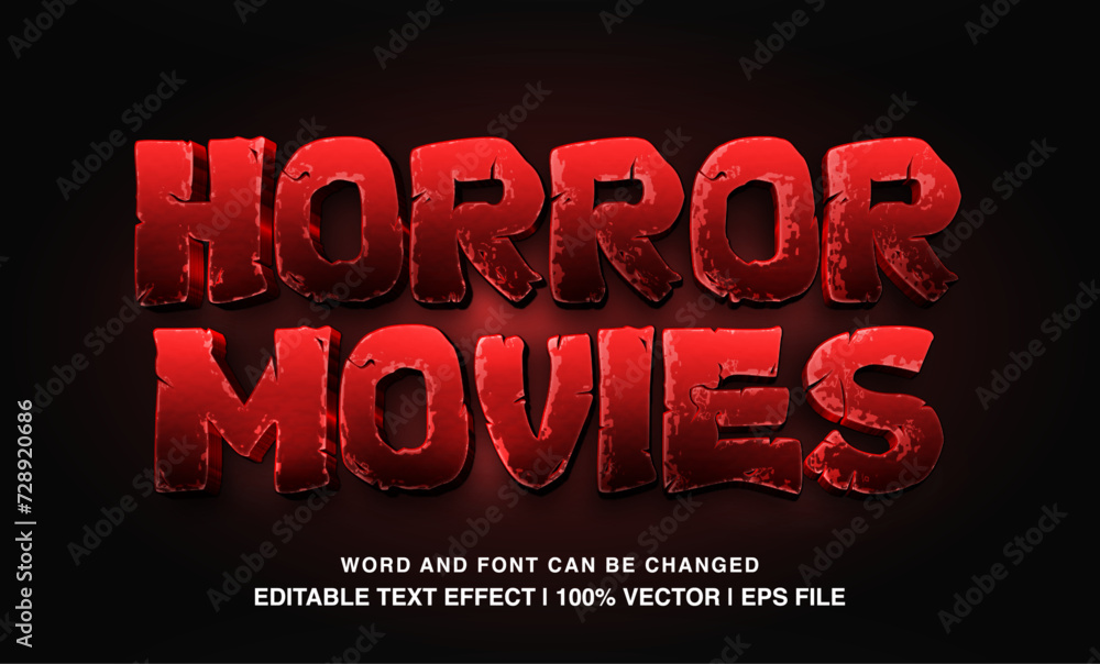 Horror movies editable text effect template, cinematic movie futuristic text style, premium vector