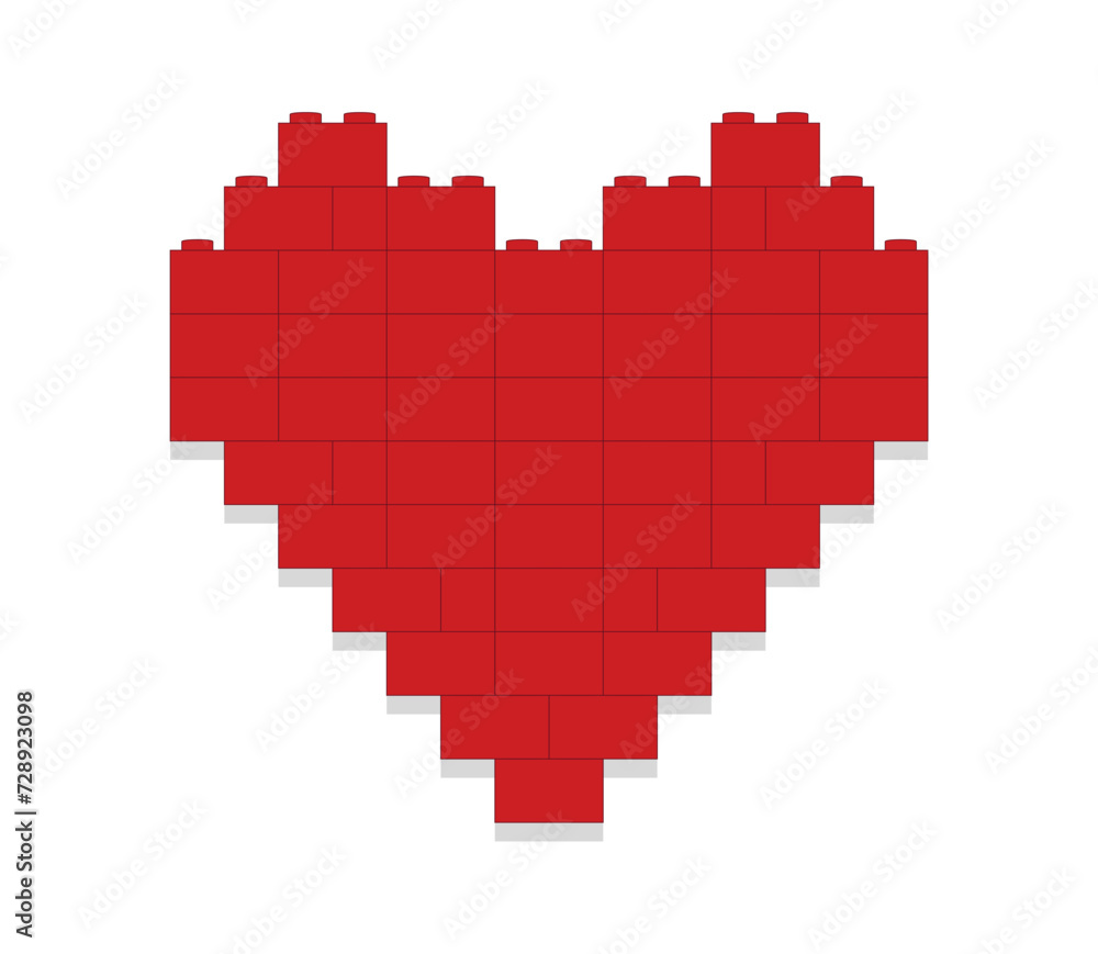Fototapeta premium Red heart made of blocks on white background vector illustration