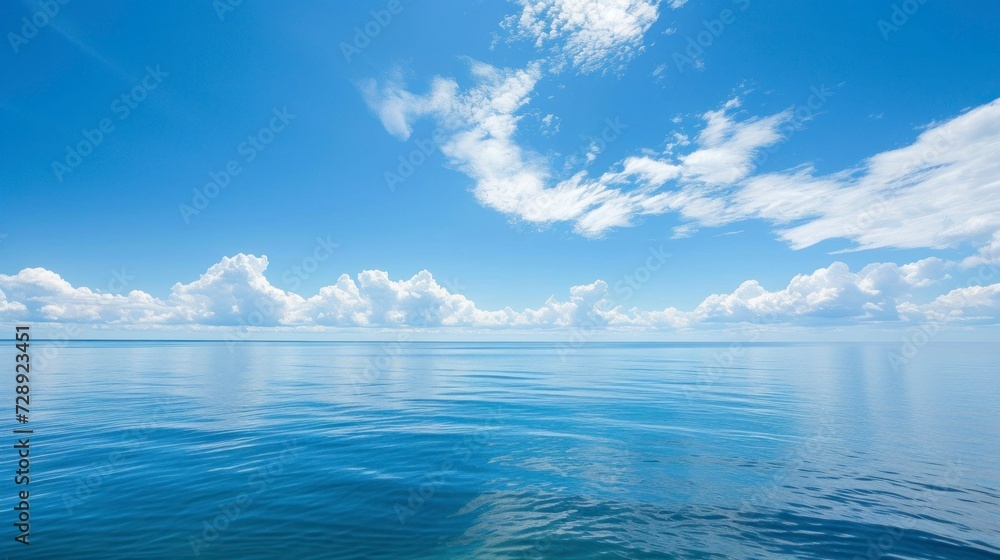 beautiful blue ocean in the middle of the sea with a beautiful blue sky, calm sea