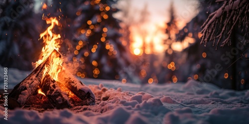 Bonfire in the winter forest. Burning bonfire in the winter forest.