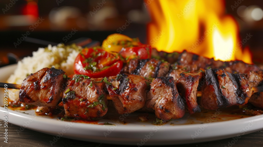 A feast for the senses this Greek souvlaki plate features juicy s of meat that have been expertly charred on the outside while remaining tender and juicy on the inside. The