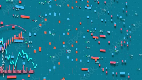 Stock Market Data Streams Interpreted on Global Financial Maps photo
