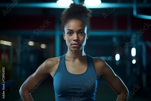 Determined African American Athlete: Focused Gaze and Ready for Empowering Nighttime Training Session at the Gym