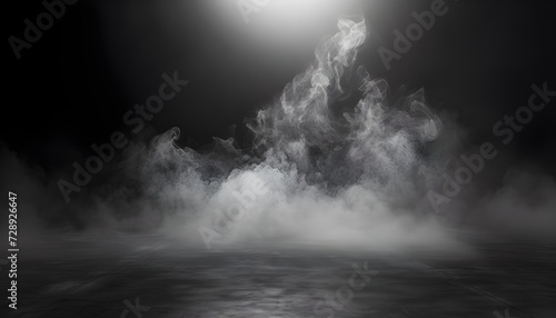 Smoke on floor . Isolated black background . Misty fog effect texture overlays for text or space