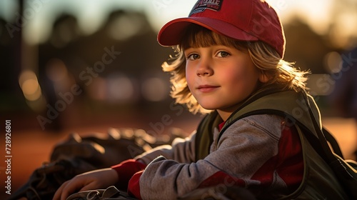 a boy in a baseball cap watching the game.