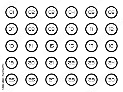 black and white 1 to 30 number icons set