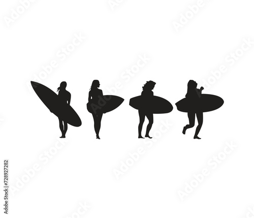 Female surfer silhouette vector set collection