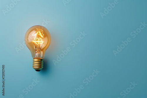 Light Bulb illuminating on Blue Background, copy space