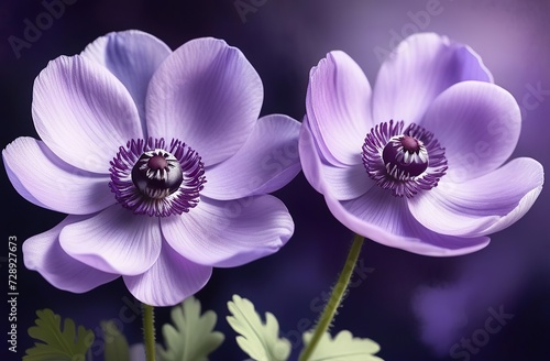 Purple anemone on a white watercolor background