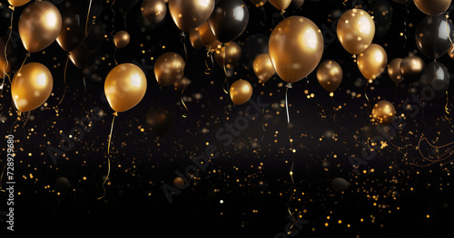 Opulent Festivity A Sky of Gold Balloons with Glittering Confetti