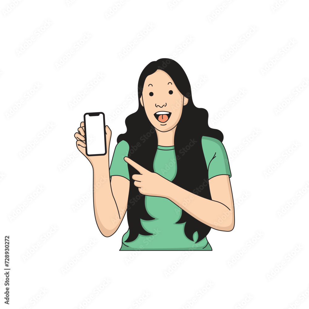 a woman with long hair was showing something on her cellphone while laughing a woman with long hair was showing something on her cellphone while laughing
