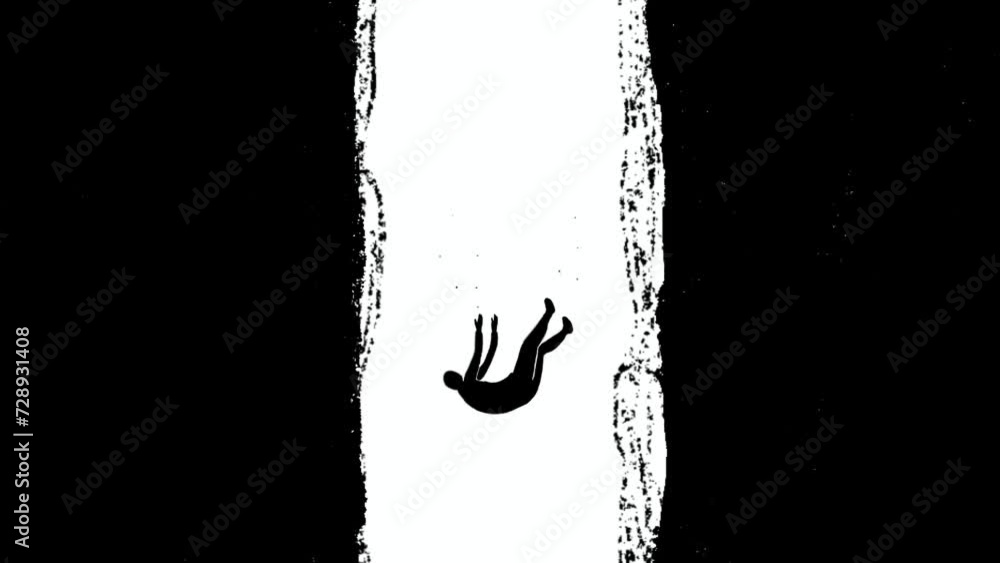 Man falling dawn in to infinity tunnel, 2D animation about negative emotion