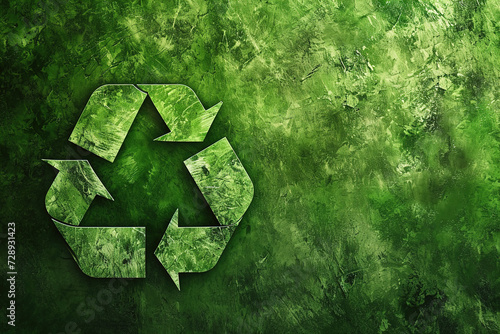 Green recycle symbol surrounded by fresh leaves