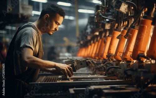 A man working in a factory with machinery. Generative AI.
