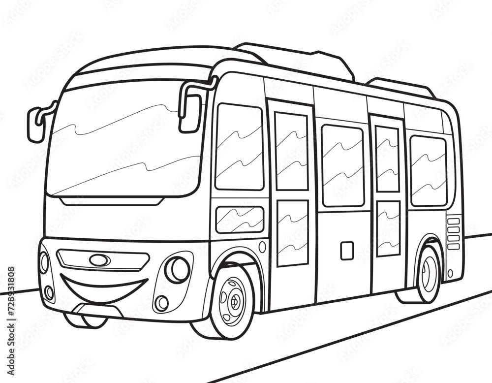 Cartoon bus illustration. Vector bus illustration for coloring book