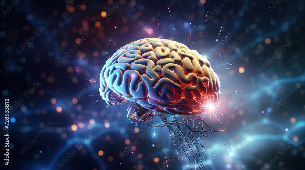 This image represents the human brain in a futuristic digital scenario, accentuating the fusion of cognition and advancing technology This image represents the human brain in a futuristic digital scenario, accentuating the fusion of cognition and advancing technology