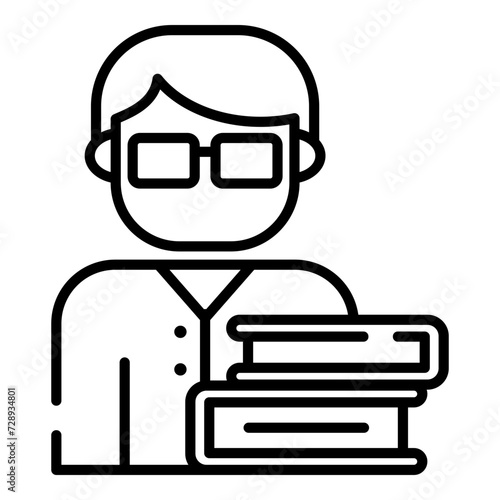 person with books, man with book, librarian black line icon