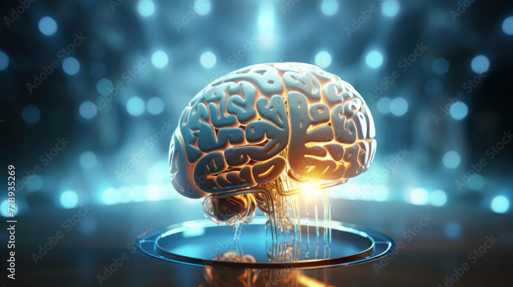 A conceptual visualization of the human brain in a futuristic digital scenario, signifying the integration of cognition with technological progress A conceptual visualization of the human brain in a futuristic digital scenario, signifying the integration of cognition with technological progress