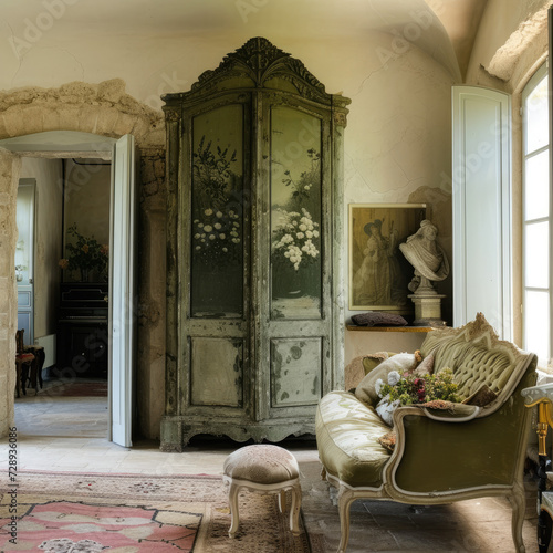 Vintage Elegance: A French Chateau with an Armoire photo