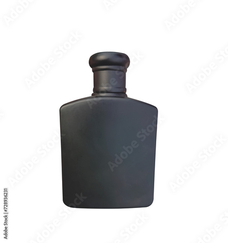 Black men's cologne glass bottle isolated on transparent background. Fragrance packaging mockup template for cosmetic beauty product design, png file