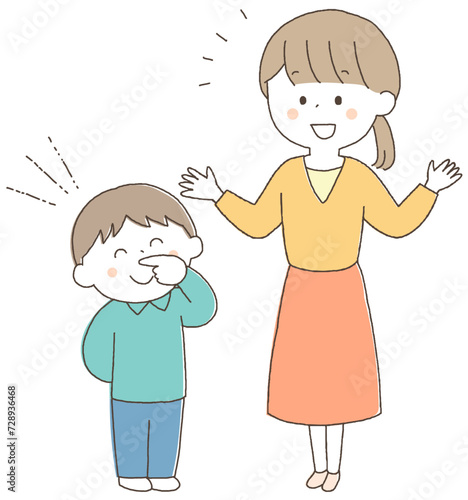 子供を褒めるお母さん