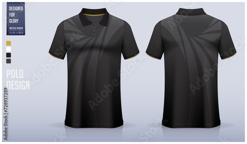 Polo shirt mockup template design for soccer jersey, football kit or sportswear. Sport uniform in front view and back view. T-shirt mockup for sport club. Fabric pattern.