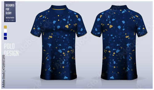 Polo shirt mockup template design for soccer jersey, football kit or sportswear. Sport uniform in front view and back view. T-shirt mockup for sport club. Fabric pattern.