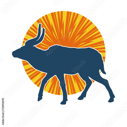 Silhouette of an wild antelope animal running.
