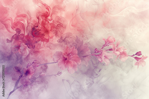 Generative AI Image of Beautiful Flowers Painting Background with Purple Pink Watercolor Texture
