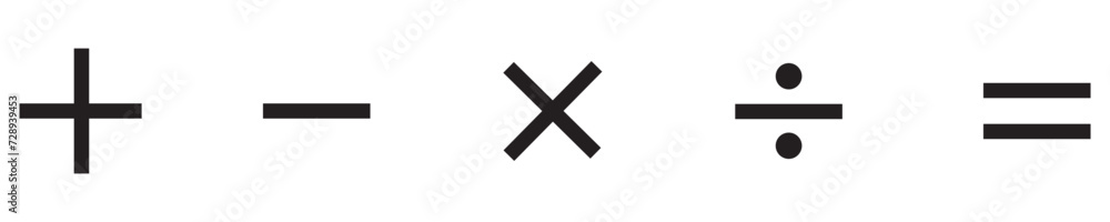 Obraz premium mathematical icon. math calculations addition, division, subtraction, multiplication, plus minus button symbol set. mathematical calculator education vector in black and white. Eps10.