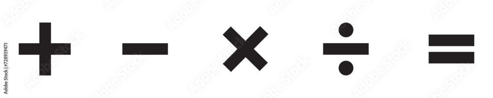 Obraz premium mathematical icon. math calculations addition, division, subtraction, multiplication, plus minus button symbol set. mathematical calculator education vector in black and white. Eps10.