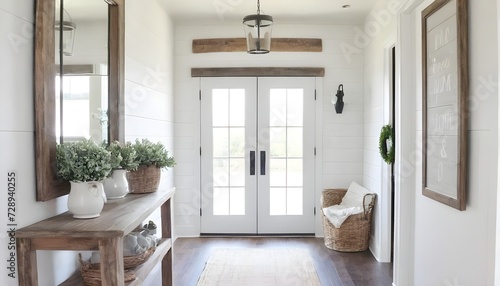 beautiful farmhouse decor rustic accents with white walls in house foyer