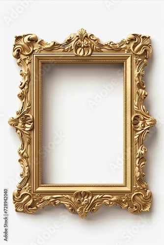 Antique golden frame for paintings, mirrors or photo isolated on white background