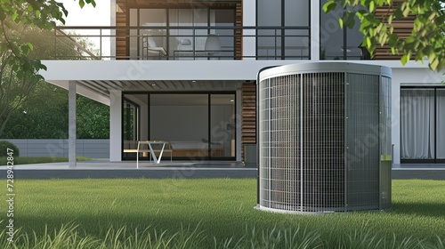 Air heat pump near modern house