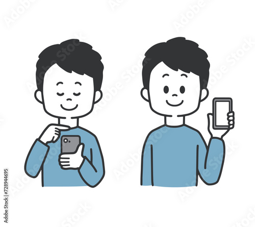 スマホを打つ　スマホを持つ　男性