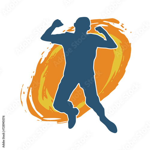 Silhouette of a man jumping pose. Silhouette of a casual male jump.