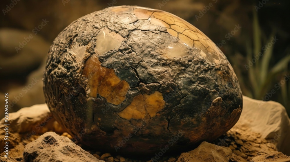 A closeup of a perfectly preserved dinosaur egg captured in a way that highlights the fragility and rarity of such a find. A closeup of a perfectly preserved dinosaur egg captured in a way that highlights the fragility and rarity of such a find.