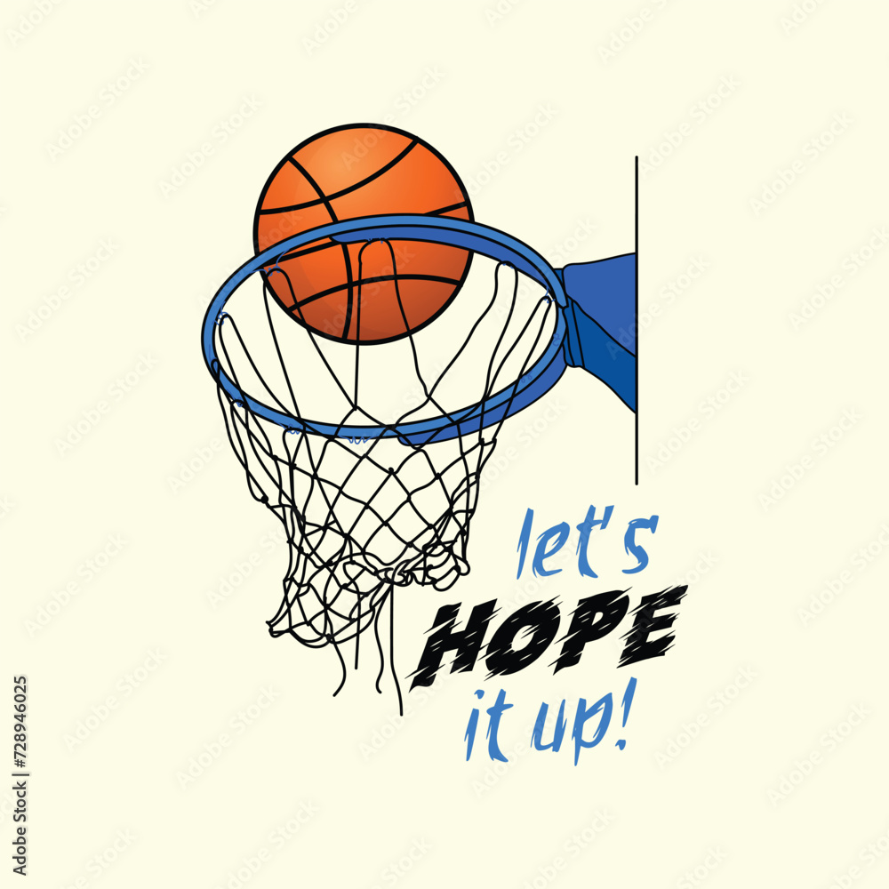 Hand Drawn swish basketball and hoop or net vector design with minimal style