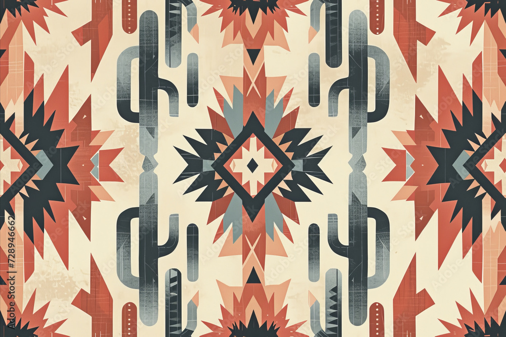 navajo tribal ethnic seamless pattern background. Native american textile background - obrazy, fototapety, plakaty 