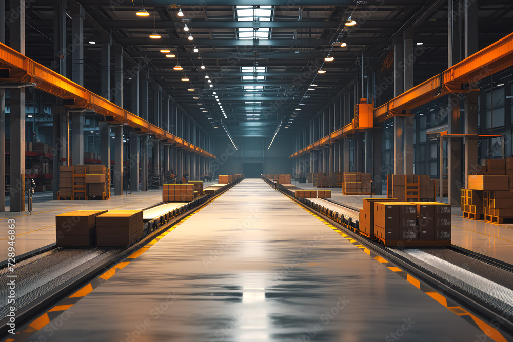Fototapeta premium Efficient Warehouse with Conveyor Belts and Packages