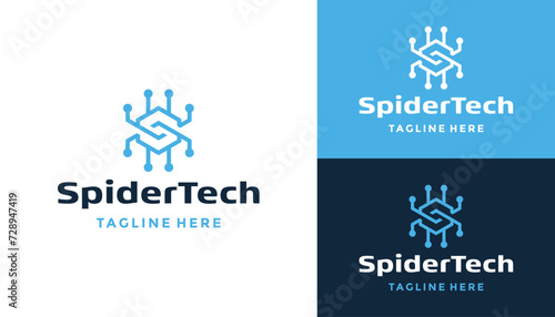Initial Letter SC C S CS Modern with Digital Line Dots Spider Insect Hexagon For Business Brand Inspiration Logo Design photo