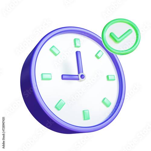 3D render alarm clock hurry up, ringing watches with flash lightnings. Morning alert, time countdown, last chance sale or deadline concept, ringing alarm, circle clock icon, Attention alert sign. photo